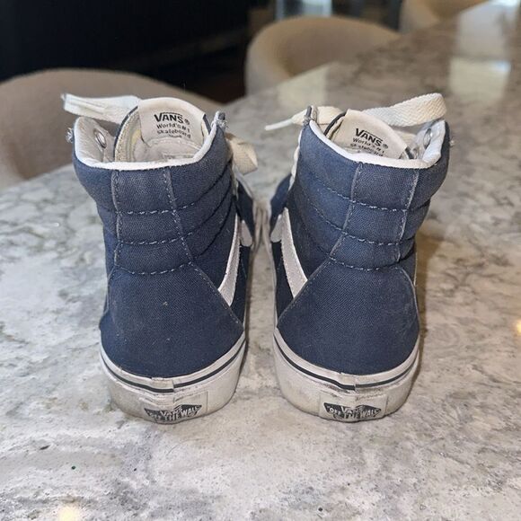 💙 Vans Sk8-Hi Navy & White High-Top Sneakers - Women’s 5.5 / Men’s 4 - Picture 4 of 6